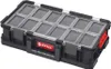 A black tool organizer box with clear compartments and a red latch, shown from a diagonal angle. Náhľad obrázku produktu