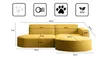 A diagram of a yellow sectional sofa with dimensions indicated by lines and numbers. Produktbild-Vorschau