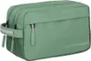 A green toiletry bag with two zippered compartments and a handle. Náhled obrázku produktu
