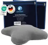 A gray pillow and its packaging are displayed against a white background. Produktbild-Vorschau