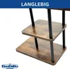 A close-up view of a multi-tiered wooden shelf unit with black metal legs, against a white background. Podgląd zdjęcia produktu