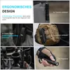 Collage of images showing different ways to use and carry a flashlight, including clipping it to pockets and backpacks, charging it in a car, and holding it with a wrist strap. Produktbild-Vorschau