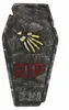 Halloween-Grabstein RIP mit Knochenhand grau-gelb-rot Produktbild-Vorschau 1