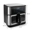 A studio shot of a modern air fryer with dimensions indicated. Produktbild-Vorschau