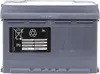 A gray car battery with a black label showing various symbols and text. Podgląd zdjęcia produktu