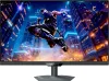 A gaming monitor displaying a dynamic image of a futuristic warrior leaping through a neon-lit cityscape. Produktbild-Vorschau