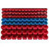 A wall-mounted storage system with multiple red and blue bins. Produktbild-Vorschau