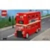 A red double-decker bus is shown on a street, with a blurred background of trees and water. Podgląd zdjęcia produktu