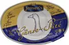 A close-up of a round metal tin of goose pâté. Produktbild-Vorschau
