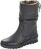 A black leather boot with fur lining is shown against a white background. Podgląd zdjęcia produktu