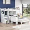 A white bunk bed with a desk and storage is set up in a room with a blue wall and a large window. Anteprima dell’immagine prodotto