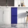A modern kitchen scene with white cabinets and a blue trash bin. Produktbild-Vorschau