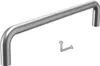 A silver cabinet handle and two screws against a white background. Produktbild-Vorschau