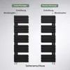 Diagram showing two possible mounting configurations for a black radiator, labeled 'Links Montage' (Left Mount) and 'Rechts Montage' (Right Mount), with labels for 'Entlüftung' (Ventilation) and 'Blindstopfen' (Blind Plug), and 'Seitenanschluss' (Side Conn Produktbild-Vorschau