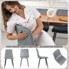 A woman is sitting on a chair, and below are four different views of the same chair. Produktbild-Vorschau