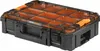 A black and orange storage organizer box with multiple compartments. Podgląd zdjęcia produktu