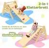 Two children playing on a wooden climbing structure that can be used as a slide or a climbing board. Produktbild-Vorschau
