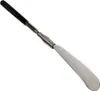 A shoehorn with a black handle and a metal scoop, against a white background. Produktbild-Vorschau