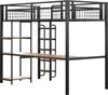 A black metal loft bed with a desk and shelves, shown against a white background. Anteprima dell’immagine prodotto