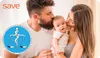 A family with a baby, with a logo and a regulatory symbol. Voir les images du produit
