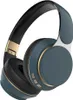 A close-up studio shot of a pair of blue over-ear Bluetooth headphones with gold accents. Produktbild-Vorschau