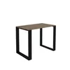 A product shot of a table with a wooden top and black metal legs, isolated on a white background. Náhľad obrázku produktu