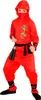 A child wearing a red ninja costume with a dragon emblem. Produktbild-Vorschau