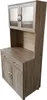 A tall, narrow kitchen cabinet with glass doors on top and solid doors on the bottom, set against a white background. Produktbild-Vorschau