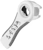 A white and gray multi-bottle opener is shown against a white background. The opener has instructional diagrams printed on its handle. Produktbild-Vorschau