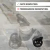 A close-up, slightly blurred image of a stroller wheel and frame, with overlay text indicating compatibility. Produktbild-Vorschau