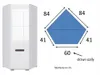 A white corner wardrobe with a diagram showing its dimensions. Produktbild-Vorschau
