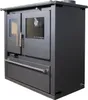 A dark gray wood-burning stove with a glass oven door and a storage drawer. Produktbild-Vorschau