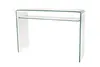 A clear, professional studio shot of a transparent glass console table with a shelf, isolated on a white background. Produktbild-Vorschau