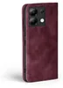 A close-up side view of a burgundy flip-style phone case for a Xiaomi Redmi Note 13. Produktbild-Vorschau