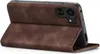 A brown flip case for a smartphone is shown from the back, with the phone inside. Produktbild-Vorschau