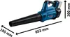 A Bosch GBL 18V-750 solo Akku-Laubbläser with dimensions indicated. Produktbild-Vorschau