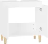A white wooden cabinet with two doors and four legs, shown from the front with the doors open. Náhled obrázku produktu