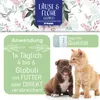 A marketing image for a pet product, featuring text and illustrations related to its application and quality, alongside a floral background. Produktbild-Vorschau