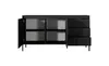 A black dresser with fluted doors and drawers, shown with the doors open. Náhled obrázku produktu