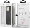 The image shows the packaging of a Guess iPhone case. The front of the packaging displays the iPhone case through a clear window, and the back of the packaging has product information and branding. Voir les images du produit