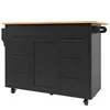A black kitchen island with a wooden countertop against a white background. Produktbild-Vorschau