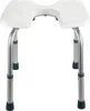 A white shower stool with adjustable silver legs against a white background. Produktbild-Vorschau