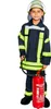 A young boy dressed as a firefighter, holding a fire extinguisher. Produktbild-Vorschau