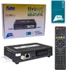 A collage of images showing a satellite receiver box, its packaging, a smart card, and a remote control. Produktbild-Vorschau