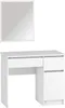 A white vanity table with a mirror above it, set against a white background. Produktbild-Vorschau