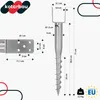 Diagram showing the dimensions and specifications of a U-shaped ground anchor post base. Produktbild-Vorschau