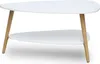 A white coffee table with wooden legs and a lower shelf, shown from a side angle against a white background. Náhled obrázku produktu