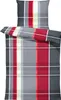 A folded duvet cover and pillowcase with a plaid pattern. Produktbild-Vorschau