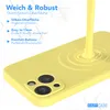 A yellow phone case with a liquid yellow substance being poured onto it, creating ripples. Text overlays describe the features of the case. Anteprima dell’immagine prodotto