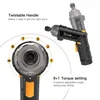 A product image showing a cordless screwdriver with callouts and text describing its features. Produktbild-Vorschau